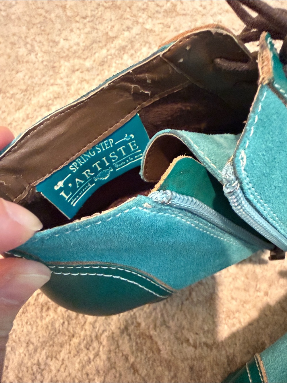 L’Artiste by Spring Step Size 36 US 5.5-6 Rare Westminster Wedge Booties teal - Picture 10 of 17